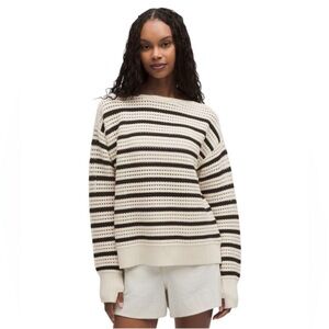 lululemon athletica Striped Open-Knit Crewneck Sweater in Cream & Black